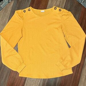 Lascana Mustard Yellow Textured Long Sleeve Top – Size S (US 4/6), Button Detail